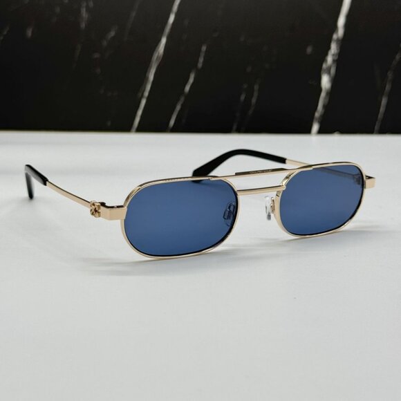 NEW OFF-WHITE OERI123 VAIDEN 7645 SUNGLASSES OVAL GOLD BLUE WOMEN EYEWEAR - Picture 1 of 11